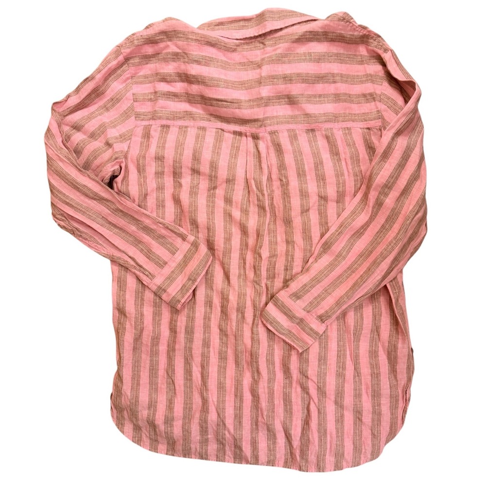 Boden Button Down Shirt Relaxed Linen Striped Pink Brown US 12R - Picture 3 of 4